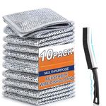 Multipurpose Wire Dishwashing Rags with Non-Scratch Wet and Dry Steel Dishcloth, Easy Rinsing, Reusable Kitchen Scratch-Free Microfiber Cleaning Cloth, Stainless Scrubber - (Pack of-10) + (1-Brush)
