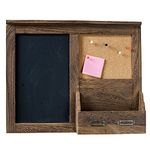 Wood Board Entryway Organizer - Bulletin Board with Key Holder Box - Farmhouse Wall Decor - Chalk Board & Corkboard Wall Organizer - 19.3"x 15.7" Wall Hanging Wood Shelf Pin Board - Small Chalkboard