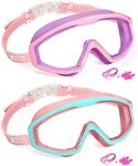 Water Space 2 Pack Swim Goggles Swimming for Kids Youth Girls Boys Aged 3-6 4-7 6-14 8-12, Toddler Anti-fog Waterproof Clear Wide Vision, Pool Underwater No-Leaking Pink & Purple