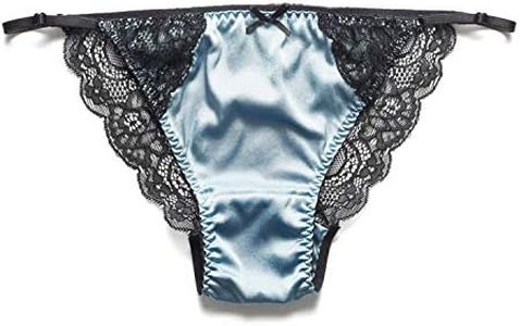 SilRiver Womens Silk String Bikini Satin Panties for Women Underwear Shiny Tanga Briefs (Air Blue, Small-Medium)
