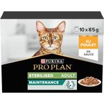 PRO PLAN® Adult 1+ STERILISED MAINTENANCE with Chicken in Gravy Wet Cat Food Pouches 10x85g, For Neutered Cats, Pack of 4