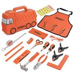 Hi-Spec 17pc Orange Kids Tool Kit Set & Children’s Truck Tool Box. Boys & Girls Educational Real Steel Metal Tools for Building, Woodwork & Construction