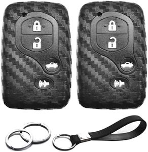 INFIPAR 2pcs Compatible with Toyota Key Fob Cover Case Key Chain for Toyota Camry Highlander RAV4 Corolla Avalon Prius Venza Sequoia 86 Subaru BRZ Forester WRX STI Scion Accessories Carbon Fiber Black
