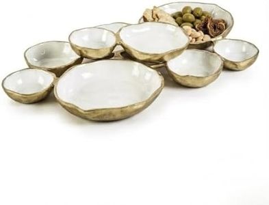 Cluster of 9 Round Serving Bowls Enamel Clusters Decorative Elegant Snack Tray for Olives, Chip & Dip, Nuts, Appetizers & Entertaining Strong Brass & Enamel Home Decor Gifts, Parties & Weddings 22"