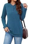 WEACZZY Plus Size Sweaters for Women Henley Long Sleeve Sweatshirts for Women Warm Blue,XX-Large,Blue