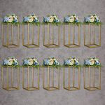 YALLOVE 10 Pcs 40 CM Gold Wedding Flower Stand Metal Vase Column Stand Geometric Centerpiece Vase for Home Party Wedding Decorations, Rectangular Flower Display Rack