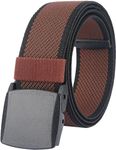 Stretch Men Belt - Mens Elastic Fabric Belt Plastic Buckle for Work Hiking Casual - Adjustable[49"L x 1.5"W](Coffee Strap Black Edge)