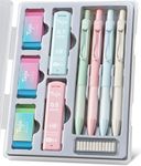 Cute Mechanical Pencil Set, 4 Pcs Pastel Mechanical Pencils 0.7 & 0.5mm with 4 Tube Leads 3 Erases & 12 Eraser Refills, Aesthetic pencils for Girl Boy, Back to School Supplies-Pastel