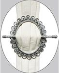 Premius Oval with Diamond Decorative One Pair Curtain Tie Back, Silver, 7x6 Inches