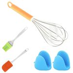 Sulfar Combo Set: Stainless Steel Manual Whisk Mixer, Big Brush & Spatula, Silicone Heat Resistant Cooking Potholder | Kitchen Utensils for Mixing, Baking, and Cooking | Durable and Easy to Clean