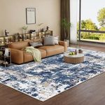 Vamcheer Machine Washable Rugs for Living Room - Modern Soft Faux Short Pile Area Rugs for Bedroom Dining Room Abstract Carpet for Office Non Slip Non Shedding Large Dark Blue Rug, 200x300CM