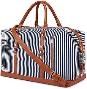 S-ZONE 45L Sac de Voyage Toile PU Cuir Bagage à Main Sac avec Bandoulière Amovible pour Voyage Vacances Week-End Gym