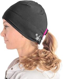 SLS3 Running Beanie with Ponytail Hole for Women, Moisture-Wicking Cold Weather Winter Hat, Thin Ponytail Beanies for Women