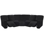 ULTICOR 7-Piece L Shape Sectional Recliner Sofa Covers, Velvet Stretch Reclining Couch Covers for Sofa, Thick, Soft, Washable (Black, 5 Seat Cover)