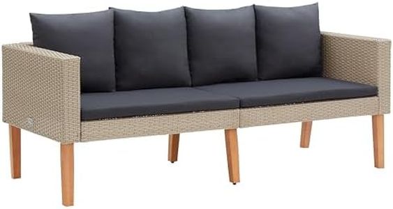 vidaXL 2-Seater Outdoor Patio Sofa with Cushions, Poly Rattan Construction, Light and Weather Resistant, Anthracite Cushion Color, Beige.