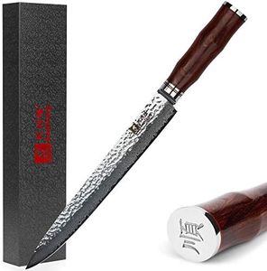 SUNLONG Carving Knives 10 inch Pro Slicer Knives Japanese Hammered Damascus Steel Natural Bloodwood Handle …