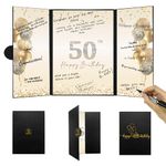 DARUNAXY Black Gold 50th Birthday Party Decorations, Happy 50th Birthday Alternative Signature Guest Book for Men Women Cheers to 50 Years Old Gifts 50 Birthday Signing Card Board Party Supplies