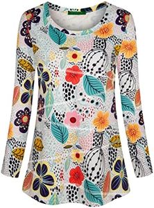 Kimmery Womens Fall Tops for Women 2025 Workout Tops for Women Long Sleeve Shirts Floral S