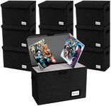 YNSZAS 10 Pack Comic Book Storage Box 15.8" X 7.8" X 11.8", Collapsible Holds 160-180 Comic Book Organizer Heavy Duty Bin Container Holder Shelf (Black)
