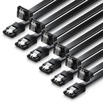 deleyCON 6x 50cm (1.64 ft.) SATA 3 Cable in Set SATA III Data Cable - HDD SSD Connection Cable Metal Clip 6 GBit/s - 1x Straight 1x 90 L-Type Connectors - Black