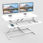 ERGOMAKER Standing Desk, 36"/90cm Wide Height Adjustable Quick Sit Stand Computer Desk Converter for Home Office Workstation (White Frame + White Desktop)