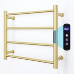 GUANGJUYUAN Heated Towel Rack Gold, 4 Bars Towel Warmer Rack for Bathroom Wall Mounted, Timer & Temperature Control Electric Towel Drying Rack (4 Bars Brushed Gold, Hardwired)