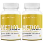 Nutawave HIGH POTENCY 1000mcg MethylFolate (5-MTHF) Capsules Non-GMO, Vegan, Gluten Free. 60 Capsules. (2 pack)