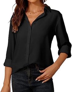 SPRING SEAON Women's Button Down Shirts Long Sleeve Chiffon Blouse Causal Collared Work Office Blouses for Ladies