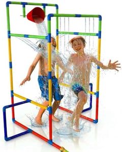 Kids Water Park Sprinkler Tunnel with Dunk Bucket | Outdoor Water Park for Backyard Summer Fun