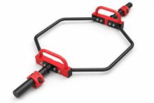 KAKSS Professional Olympic Hex Barbell Trap Bar with Flat or Raised Handles for Squats, Deadlifts, Shrugs Weight Lifting Bar for Bodybuilding Training (Proudly Made In India) (Red & Black) Includes FREE 2 Wrenches + Barbell Locks