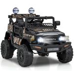 GYMAX Kids Ride on Car, 12V Licensed Toyota FJ Car with Remote Control, Lights, Music, Horn, Wireless, USB, Shock Suspension & Slow Start, Children Electric Off Road Truck for 3 Years Old + (Black)