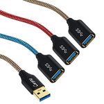 USB Extension, Canjoy 3 Pack USB Extension Cable USB 3.0 High Speed Extender Cord 6ft Braided Type A Male to A Female Extension Cable-Red Gold Blue