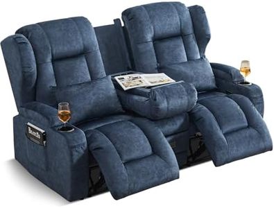 SAMERY 68" RV Loveseat Recliner Sofa, 6" Wall Hugger Reclining Loveseat with Flip-Down Console, Manual Velvet Recliner Sofa Couch for Living Room RV Theater Seating with Cup Holder