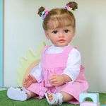 RXDOLL Realistic Baby Reborn Dolls Silicone Full Body Girl 22 inches Reborn Toddler Washable Baby Dolls That Look Real Lifelike Baby Dolls with Pink Outfit for Girls