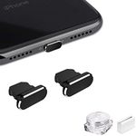 VIWIEU Metal Anti Dust Plug Compatible with iPhone 14 13 12 11 X XS XR 8 7 SE Mini Plus Pro Max iPad AirPods, 2 Pack Lightning Charging Port Cover Protectors with Plug Holder and Storage Box (Black)