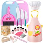 Juboury 18 Piece kids kitchen knife Set, Kids Cooking Set, Montessori Toddlers Cooking Sets, Toddler Safe Knives Set Chopping with Crinkle Cutter, Cutting Board, Fruit Cutters Shapes, Peeler