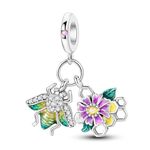 NARMO 925 Sterling Silver Charm for Pandora Bracelets Honey Bee with Flower Pendent Charm