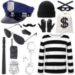 14PCS Police and Robber Costume Accessories. Police Cop Eyeglasses Striped T-shirt Hat for Halloween FBI Pretend Play