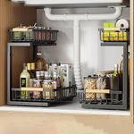 2 Pack Under Sink Organizer and Storage, 2 Tiers Pull Out Cabinet Storage Rack, Metal Kitchen Storage Shelf, Slide Out Sink Shelf, Under Sink Shelf Organizer for Kitchen Bathroom Cabinet