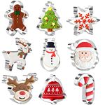 Crethinkaty Christmas Cookie Cutter Set - 9 PCS Snowflake,Gingerbread Man,Christmas Tree,Snowman,Reindeer Head,Bell,Santa Face,Reindeer, Candy Cane Stainless Steel Cookie Cutter for Biscuit, Fondant