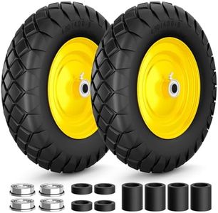 RONPOW 4.80/4.00-8 Flat Free Wheelbarrow Tire and Wheel, 16" Solid Puncture Proof Replacement Tires with 5/8" & 3/4" Bearings, 400Lbs Load, Universal Fit for Garden, Farm & Construction, 2Pack Yellow