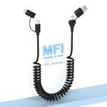 4 in 1 USB C and Lightning Cable [MFi Certified]60W Fast Charging & Data Sync Apple CarPlay & Android Auto,Coiled Multi Charging Cable Combo Lightning/Type C/USB A Ports for iPhone/Android/iPad/Laptop