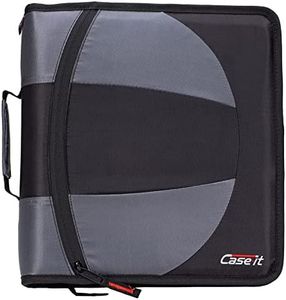 Case-it The Dual 2-in-1 Zipper Binder - Two 1.5 Inch D-Rings - includes Pencil Pouch - Multiple Pockets - 600 Sheet Capacity - Comes with Shoulder Strap - Jet Black Dual-101