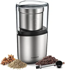 SHARDOR Coffee Grinder Electric Herb/Wet Grinder for Spices and Seeds with 2 Removable Stainless Steel Bowls, Silver