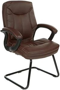 Office Star Bonded Leather Seat and Back Visitor's Chair with Padded Arms and Contrast Stitching, Chocolate