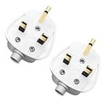 UK Plug 13A Fused Mains 3 Pin Electric Plugs UK 250V with Cord Grip Rewireable Socket White,2 Pack