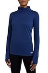 TCA Women’s Cloud Fleece Long Sleeve 1/4 Zip Training Thermal Running Workout Top with Zip Pocket and Thumbholes - Navy, S