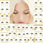 23 Sheets Temporary Tattoos, Waterproof Metallic Tattoos, Gold Flash Makeup Sticker Face Tattoo, Shimmer Glitter Designs Gold Tattoos for Women Teens Girls Body Art