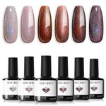 Modelones Gel Nail Polish 6 Colors Fall Gel Polish Chameleon Nude Brown Purple Red Glitter Nail Gel Polish Shimmer Winter Soak Off U V Nail Gel Nail Kit Home Gift DIY Salon for Women Girl