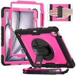 Timecity Case for iPad Air 13 Inch Case M2 (2024), Sturdiness Case with Screen Protector/360° Rotating Stand/Soft Hand Strap/Pencil Holder Should Strap Shockproof Case for iPad Air 13" -Rose red